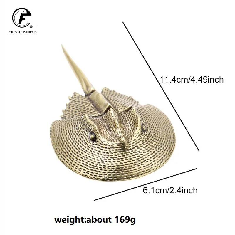 Solid Brass Living fossil Tri-spine Horseshoe Crab Miniature Figurines Cute Animal Design Tea Pet Table Decoration Handcrafts GG