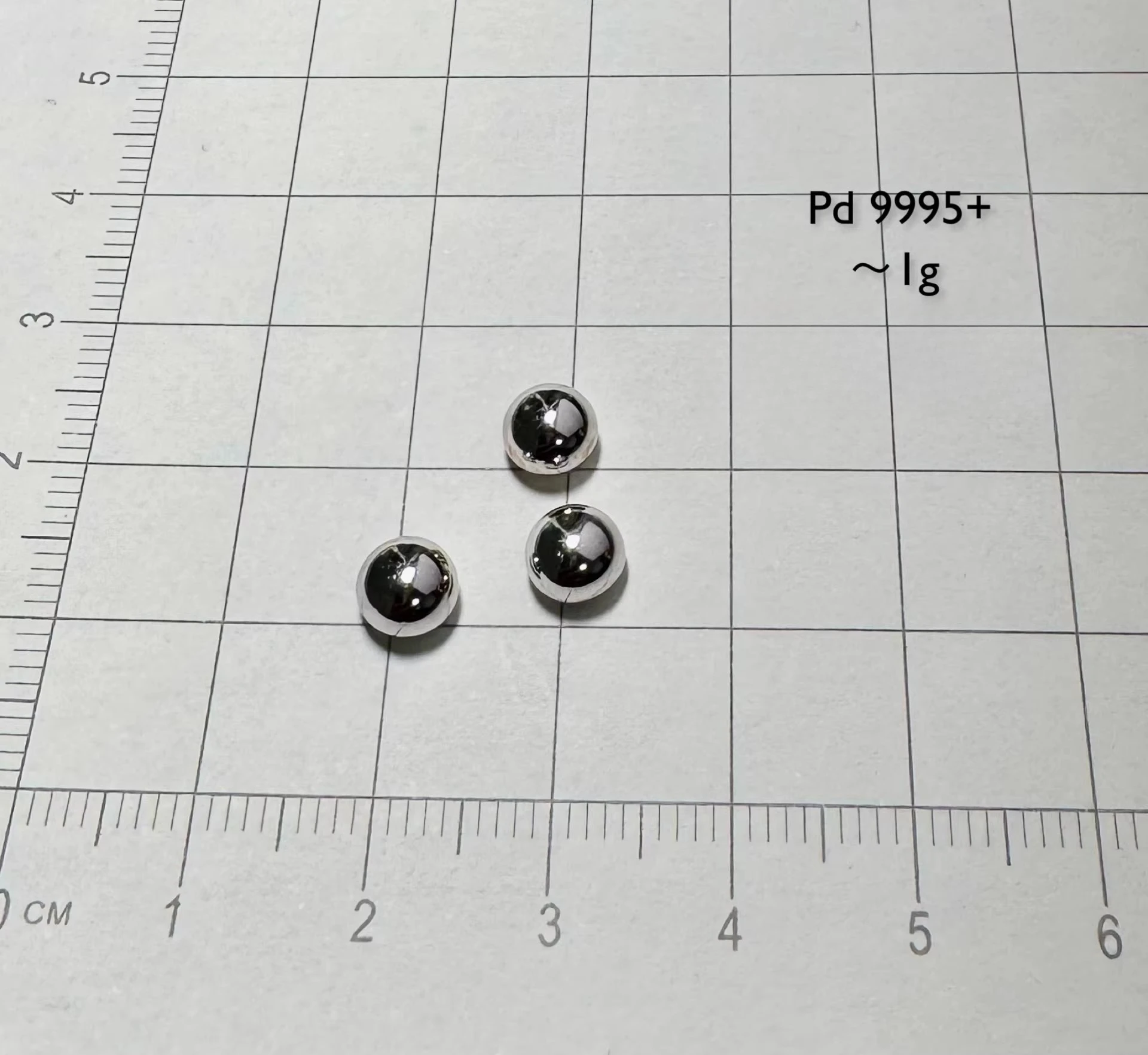 1g single-sided convex mirror finish palladium beads - palladium, pure palladium, palladium metal
