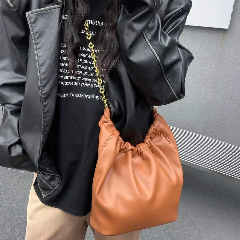 Fashion Leather Shoulder Bags for Women 2024 Winter New Tend Female Simple Soft Hobo Bag Lady Solid Color Handbags