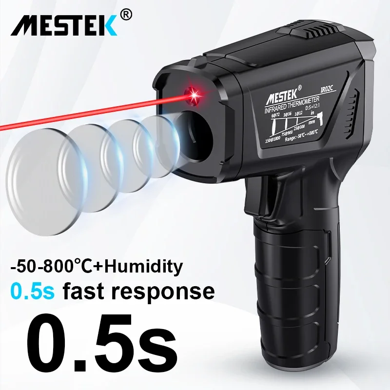 Mestek Infrared Thermometer Digital Pyrometer High Outdoor Double Temperature Meter IR Laser Food Cooking Thermometer Heat Meter