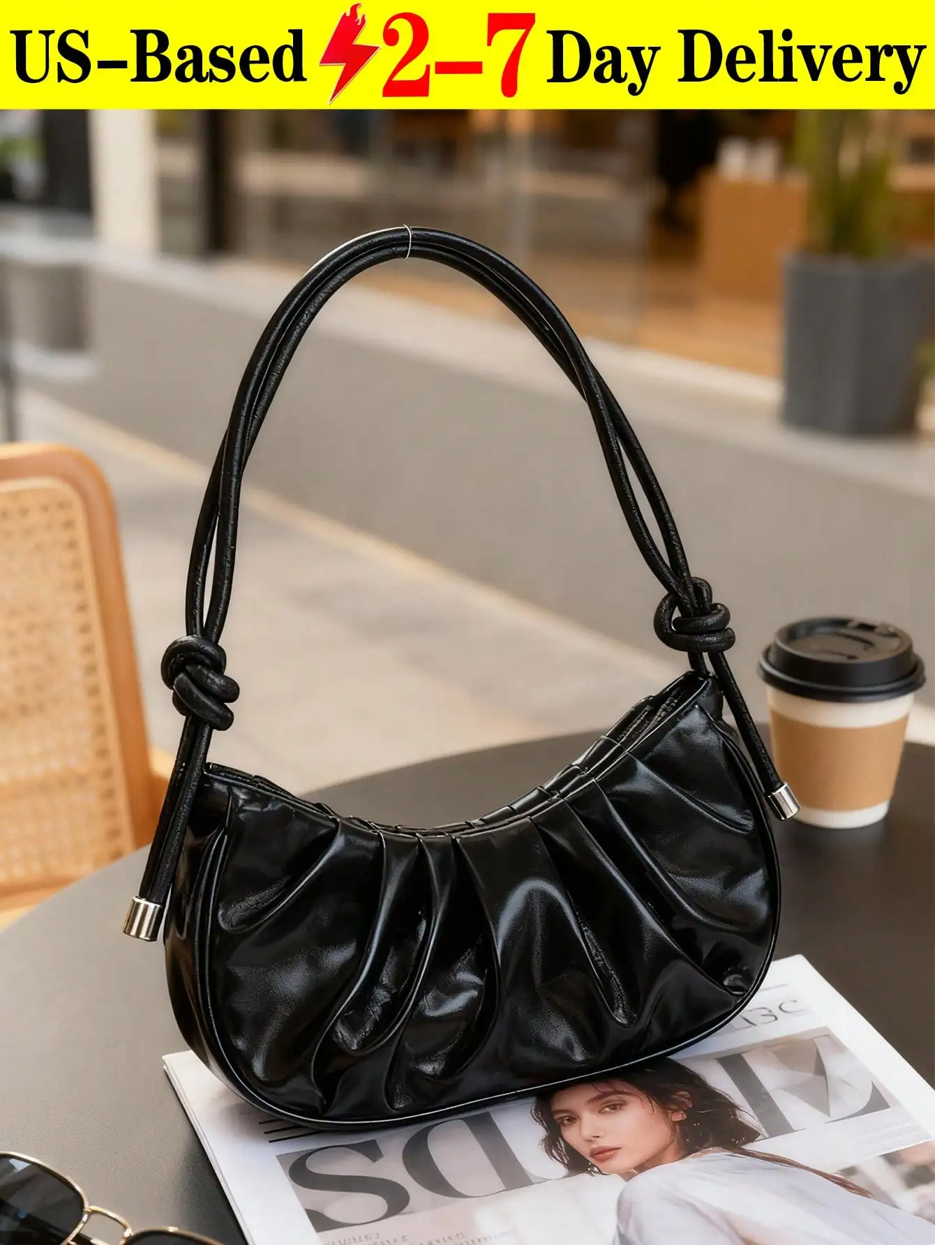 

[US-Based Shipping]Fashion Solid Colour Gold Cloud Pleated PU Ladies Handbag Simple Sweet Style Shoulder Bag, Crossbody Bag. Suitable For Shopping, Purse, Students, Young Women, Office Women. Perfect For Office, College, Work, Business, Commuting, Outdoor