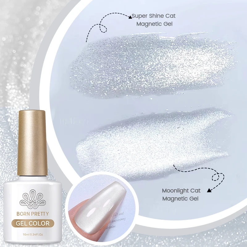 BORN PRETTY Silver Moonlight Cat Magnetic Gel Nail Polish White Light Magnetic Nail Sparkling Glitter Semi Permanent Varnish 10m