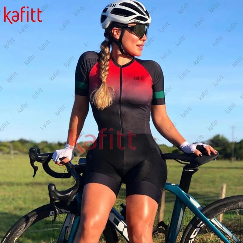 Kafitt Women's Cycling Jersey Summer UV Resistant Stretch Quick Dry Mountain Bike Jersey One Piece Overall Shirt Jumpsuit