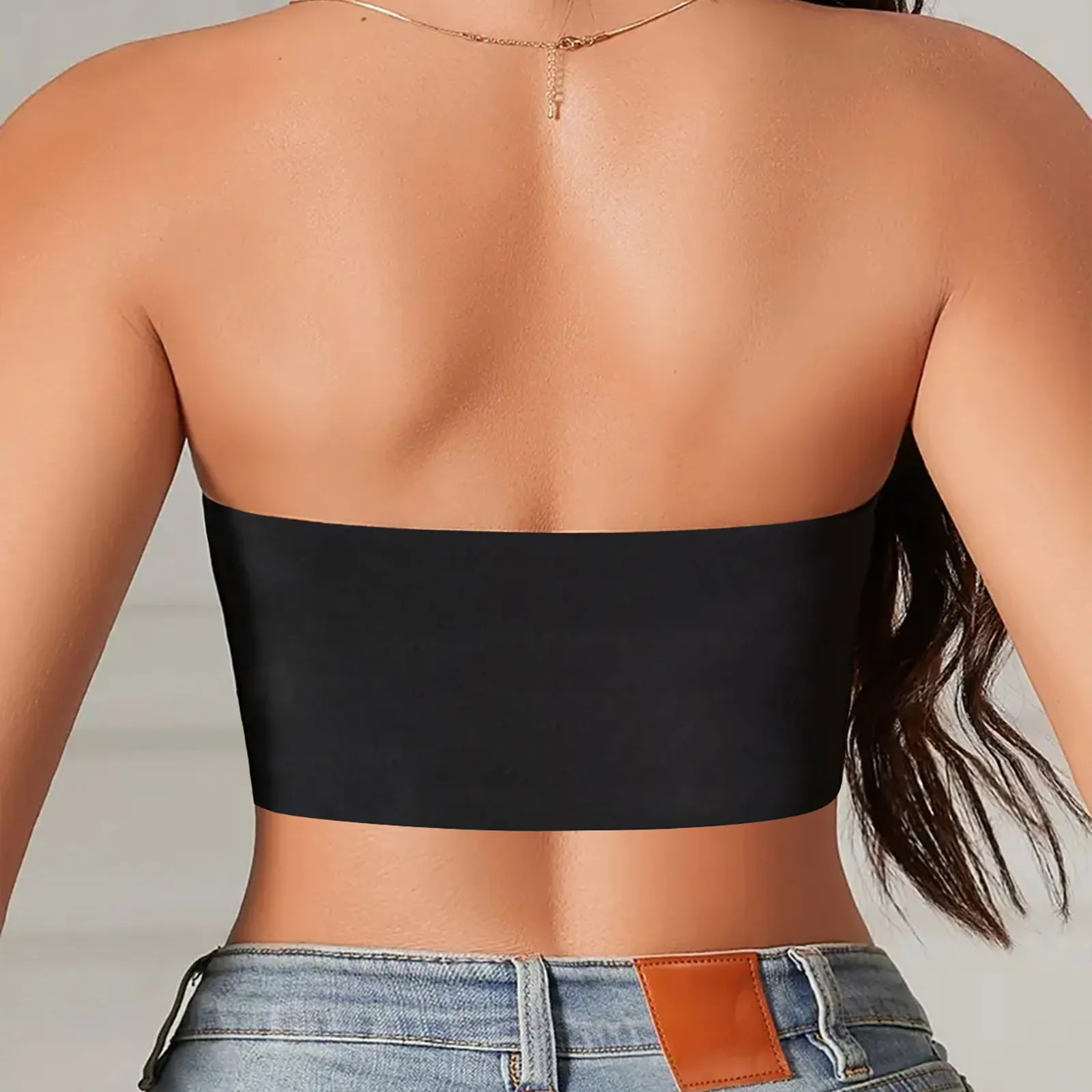 Bandaue Bra Top Women's Comfortable And Sexy Transparent Shoulder Cordless Backless Spongeless with Convertible Shoulder Straps