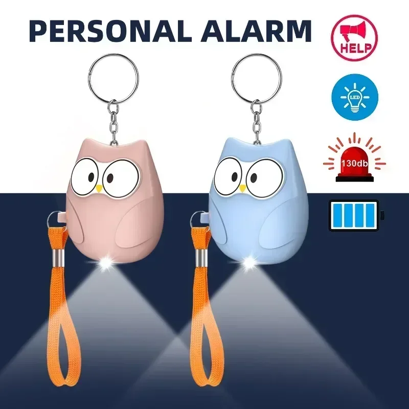 Personal Self Defense Alarm，Cute Owl 130DB Self Defense Siren Safety Alarm for Women Girl, Personal EDC Keychain Warning Light