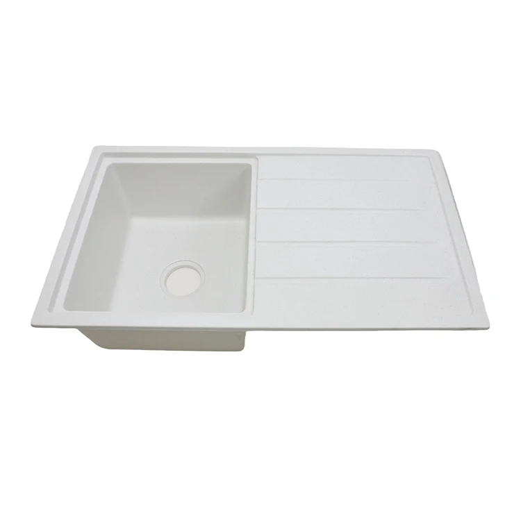White Single Bowl Kitchen Quartz Stone Sink With Modern Design Above Counter Installation