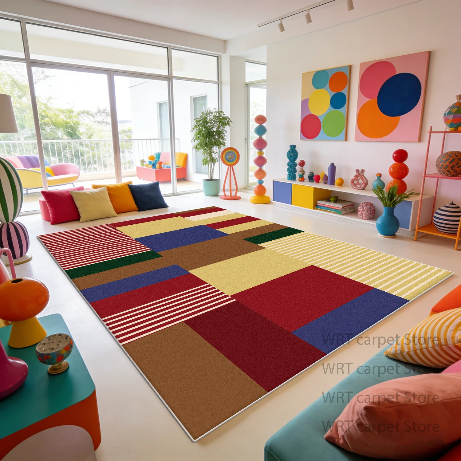 Fashion Geometric Color Block Fluffy Plush Carpet Decoration Home Large Area Living Room Rugs Bedroom Gaming Room Non-slip Mat