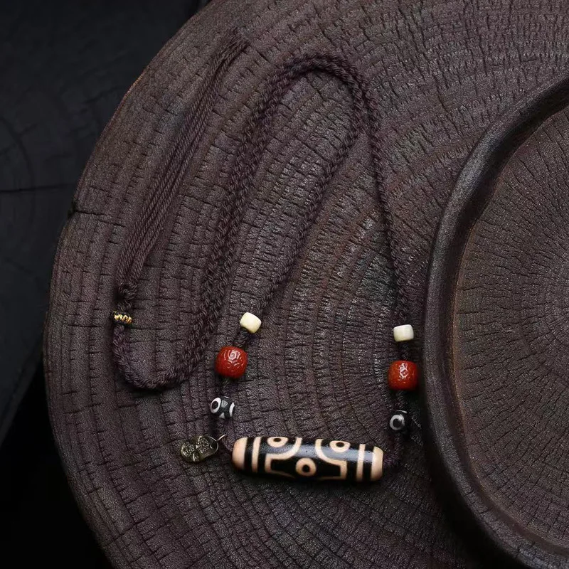 

Подвесной кулон из натурального агата с девятью очками из бисера Дзи, плетеная веревка, ожерелье