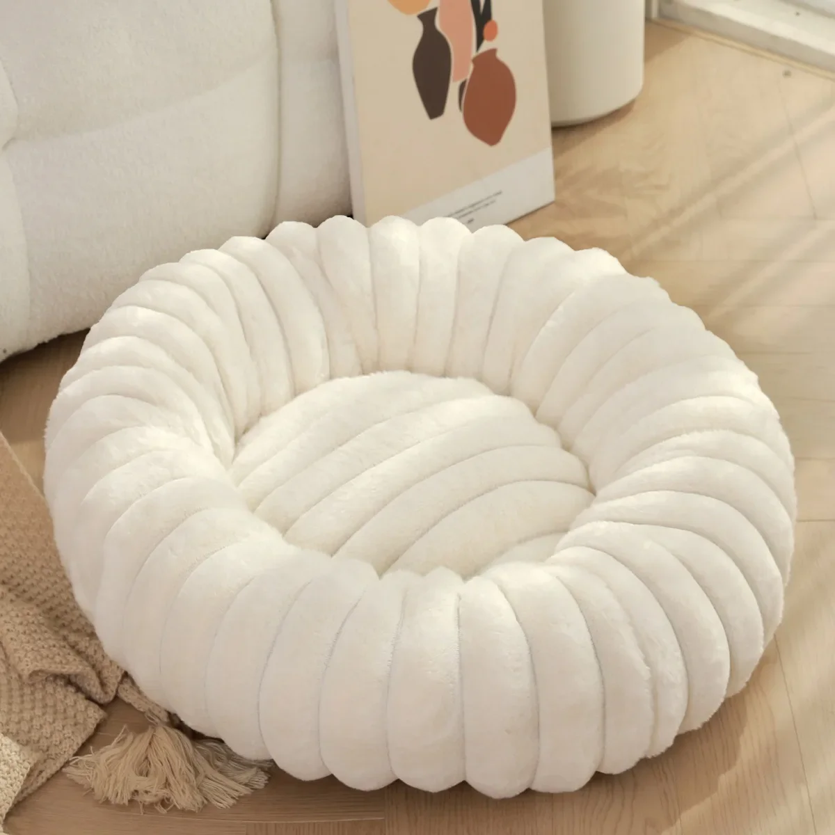 NONE 40–70 cm rundes Haustierbett für Hundebett, superweiches Katzenbett, langes Plüsch-Hundehaus für mittelgroße Hundehütte, warmes Winterschlaf 7