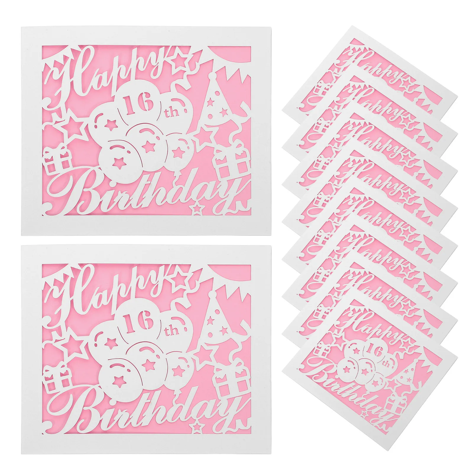 10Sets 16Th Birthday Card Pack Hollow Pattern Birthday Greeting Cards with Envelopes Bulk Blank Cards for Teens Friends Family