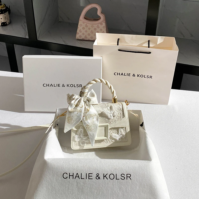 

Популярная сумка с бантом и кружевом, создающая ощущение роскоши, вышитая маленькая квадратная сумка.