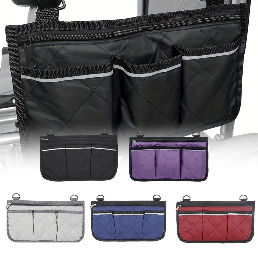 Wheelchair side armrest bag Reflective strip Portable Velcro polyester storage and hanging bag