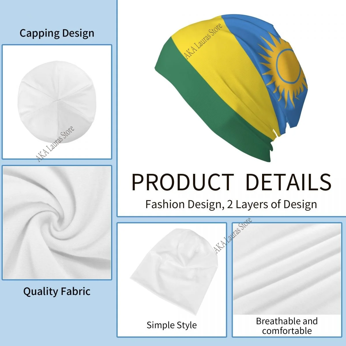رواندا العلم الخريف الإناث الدافئة بيني مزدوجة تستخدم في الهواء الطلق بونيه القبعات #4