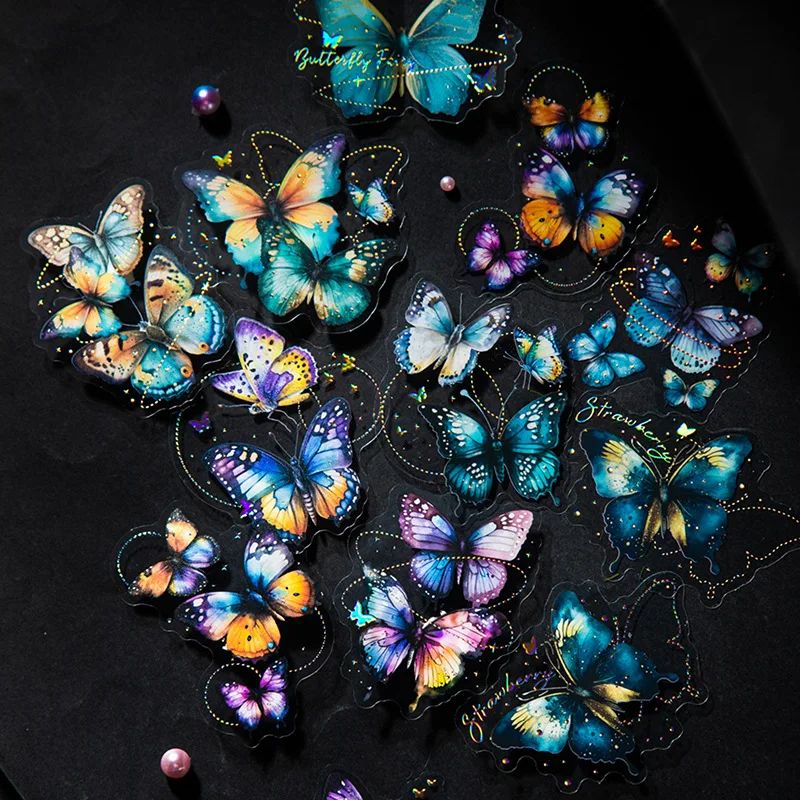20 Stück PET Goldfolie Bunte Schmetterling Aufkleber 3D geprägte Textur Journal Scrapbook DIY Zubehör