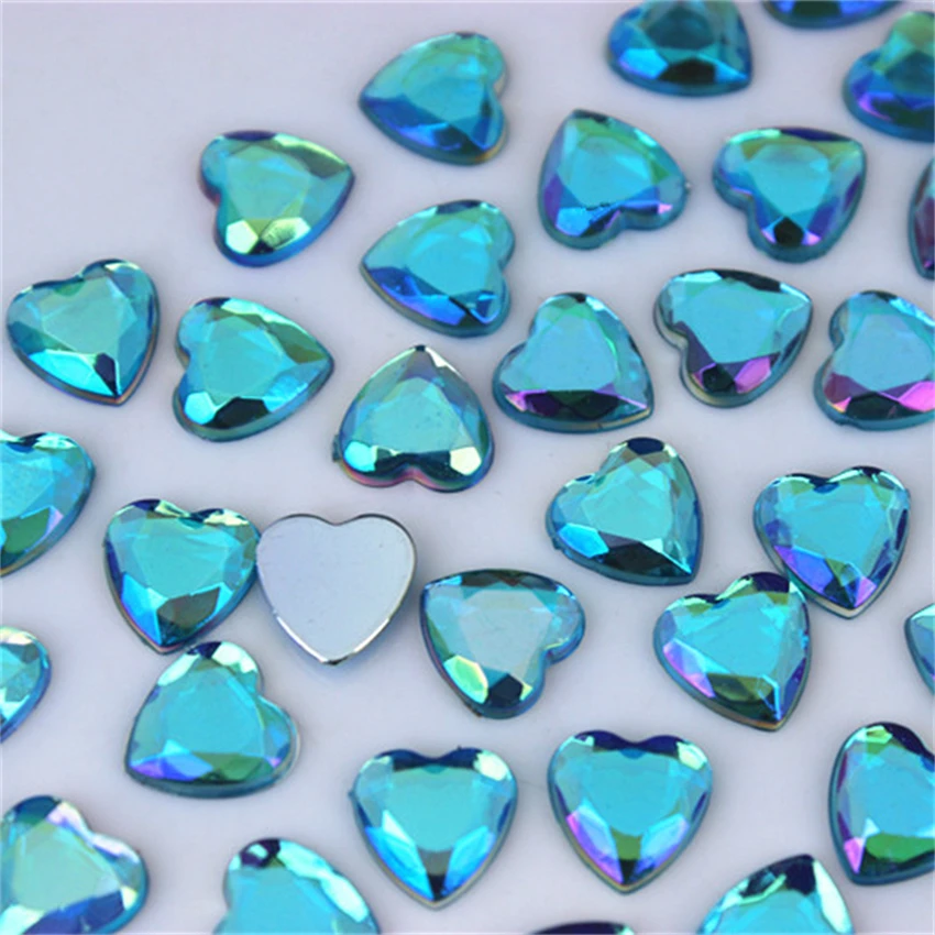 100pcs 8mm Heart Stones Flatback AB Crystals Acrylic AB Rhinestone Trim phone DIY Not Hotfix Jewelry Decoration ZZ460