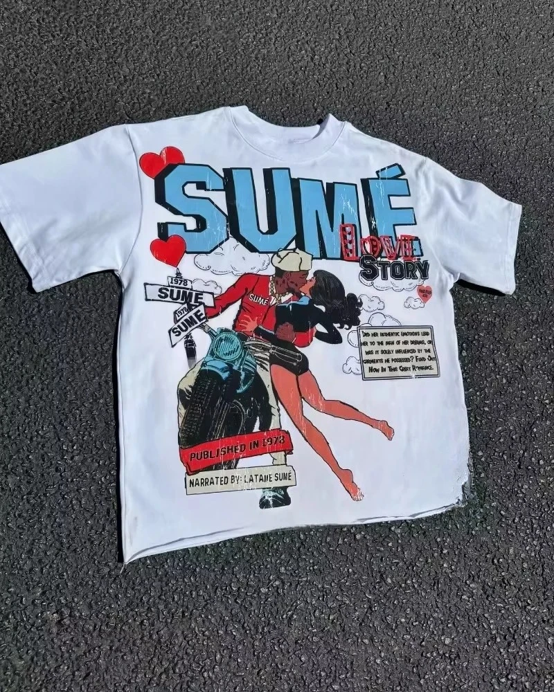 

Men's Anime Letter Printed T-shirt Retro Casual Y2k Gothic Harajuku Summer Casual Fashion Couple Oversized Shirt