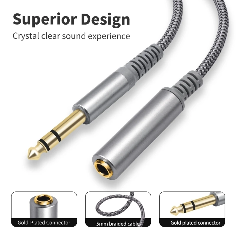 Cabo de extensão de áudio 200-600cm, 6.35mm, 1/4 polegadas, trs macho para fêmea, adaptador, cabo estéreo para fone de ouvido, microfone, amplificador, mixer