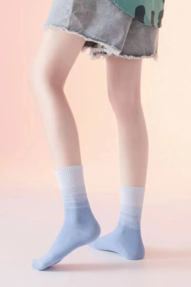 4 PCS Color Tube Socks Thin Section Stockings Knitted Socks Blue Mid-Tube Cotton  Socks For Women Male Couple Teenagers