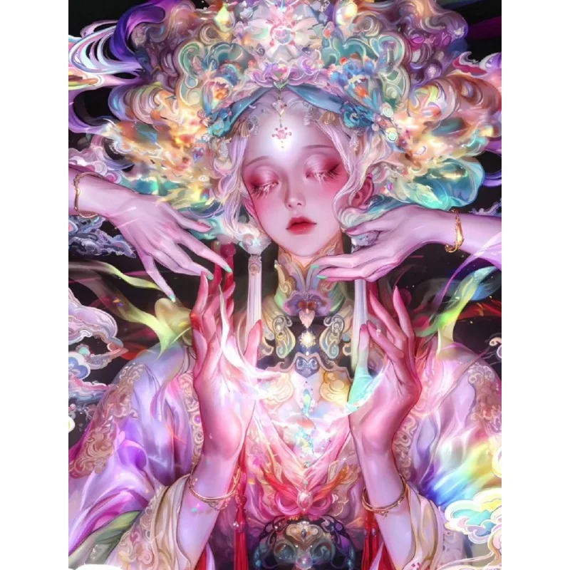 Diamond Painting Glowing Divine Lady With Colorful Cloud Ornaments Diamond Mosaic Handmade Art Creative Gift Home Decor