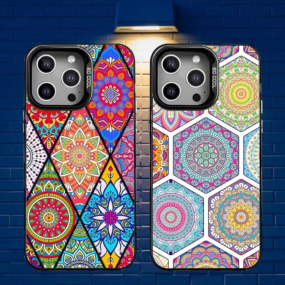 

Mandala Art Colorful Phone Case For iPhone 16,15,14,13,12,11,Mini,Pro,E,MAX Gray Matte Silicone Black Cover