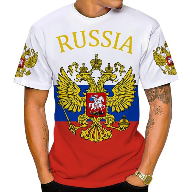 Russia Flag Pattern T Shirt For Men National Emblem 3D Printed T-Shirts Summer Casual Round Neck Tees Loose Short Sleeve Tops