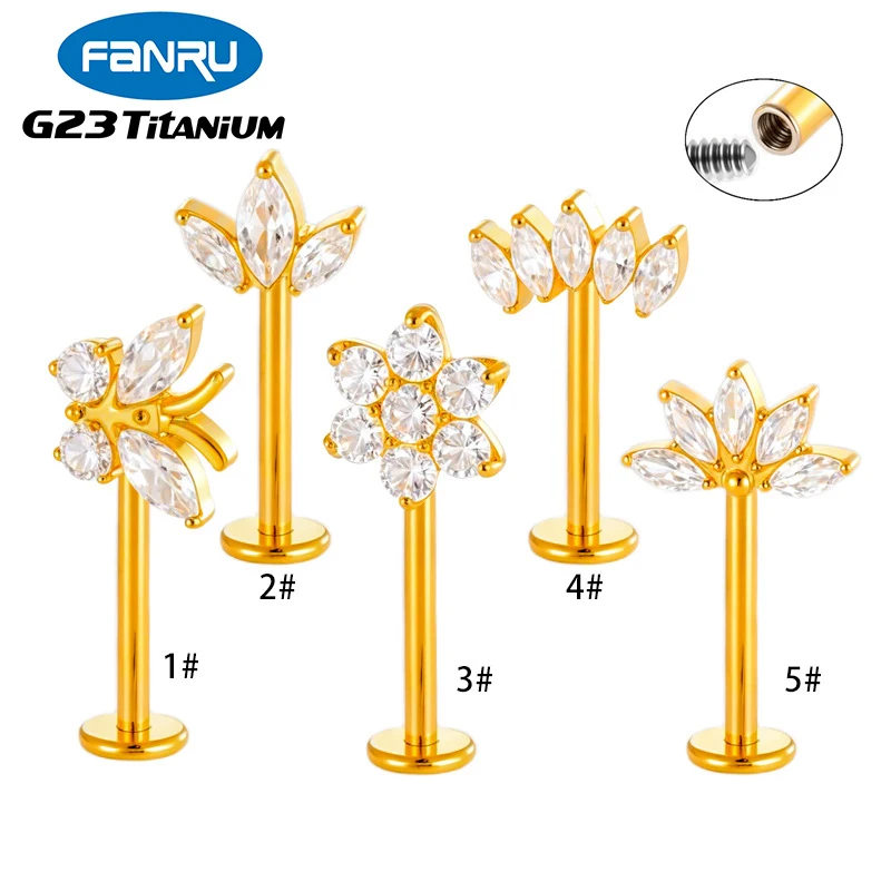 

1PC G23 Titanium Rook Piercing Labret Zircon Flower Internal Thread Ear Stud Cartilage Tragus Flatback Earlobe Piercing Jewelry