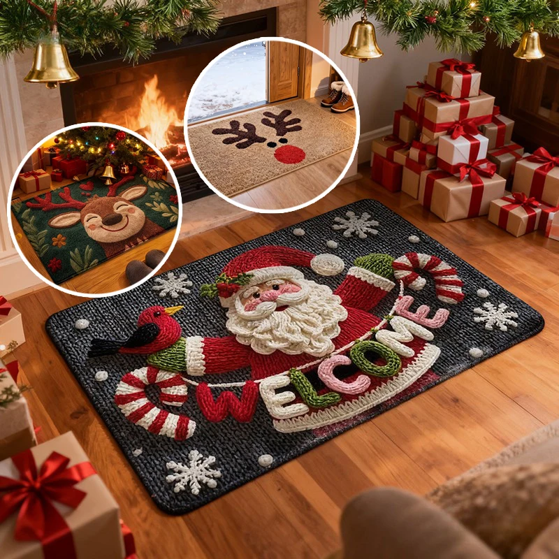 

2026 Christmas Santa Claus Door Mat Merry Christmas Mat Indoor Outdoor Carpet Non-Slip Backing for Home Entryway Festival Decor