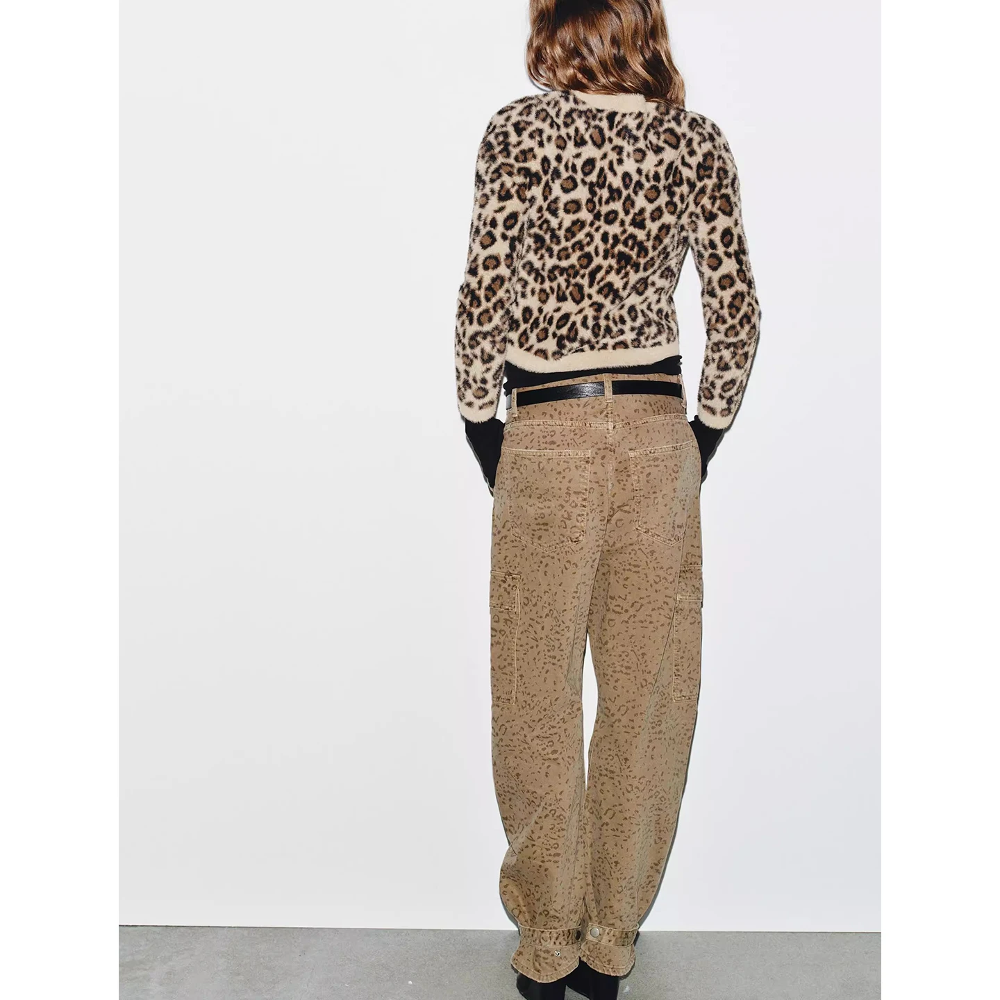 Maglione lavorato a maglia da donna invernale lungo Sve rotondo Ne stampa animalier effetto pelliccia artificiale poliestere casual top confortevole