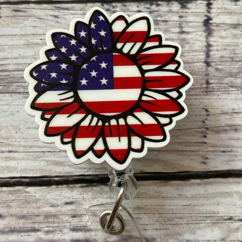 American Flag Retractable Badge Reel ID Name Card Badge Holder Nurses, Doctors, Coaches, Teachers