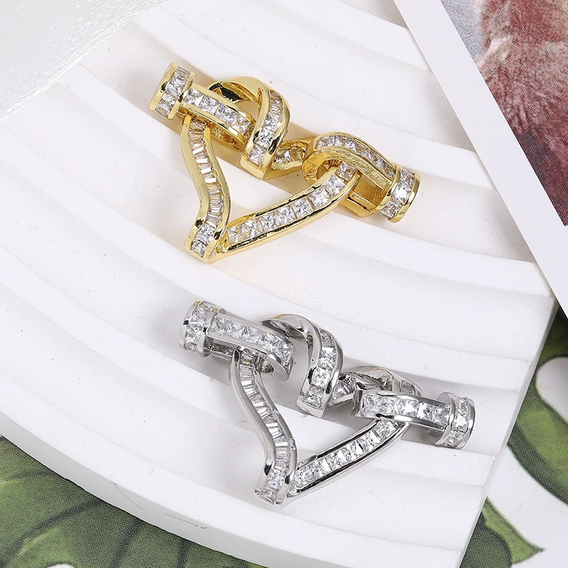 Juya Luxury Inlaid Cubic Zirconia for Jewelry Clasp Accessories Gold Plated Handmade Making Connectors Wholesale  Accessoire