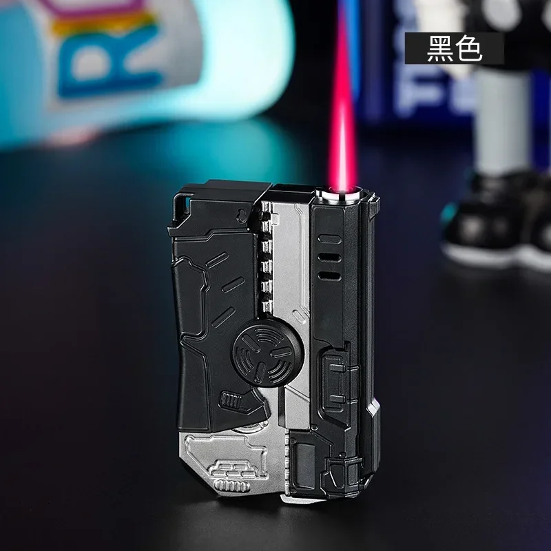 Foldable Butane Inflatable Lighter Gun Model Fidget Spinner Portable Windproof Pink Flame Anti-stress Pistol Lighters Men's Gift