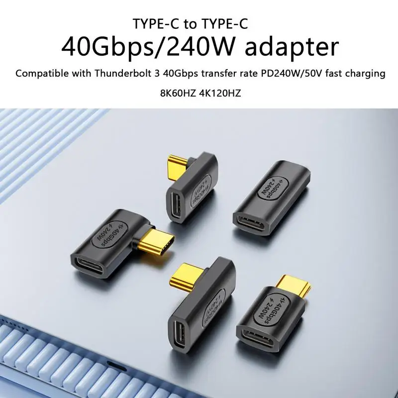 Right Angle USB C 240W 40Gbps Right Angle Side Bend Middle Bend Connector 8K HD Output USB 4.0 Stereo Adapter For Chargers