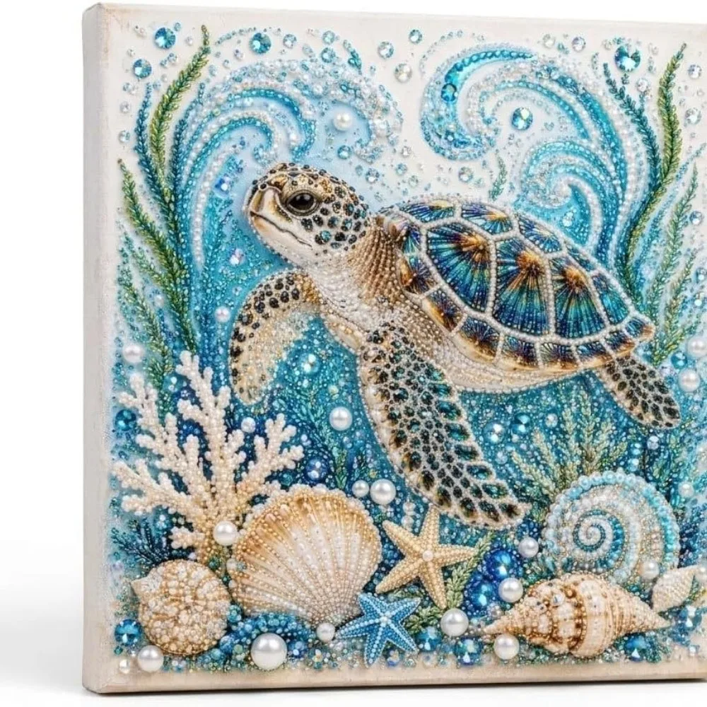 Coastal Style Ocean Theme Pearl Art DIY Kit Sparkling Whale Octopus DIY Pearl Painting Kit Turtle Handcraft