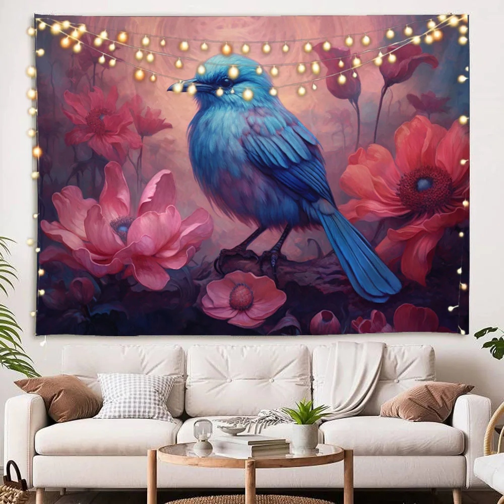 

Romantic Flower & Bird Wall Hanging Tapestry - Aesthetic Home Decor Warm Peaceful Bedroom Living Room Art