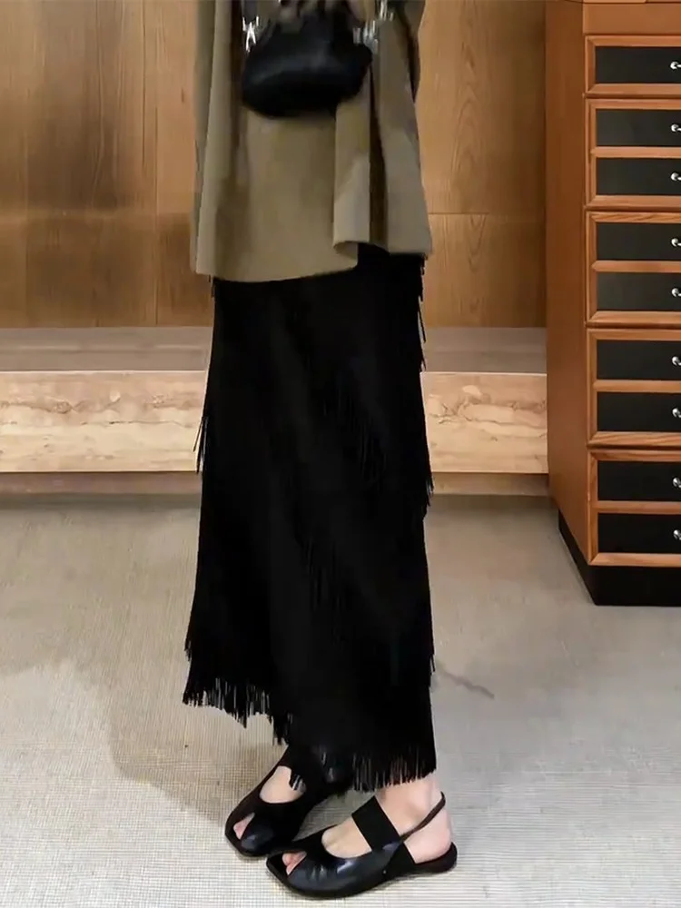 Dongda Gate Commuter Fashionable  Skirt 3D Tailoring Fringe Slimming Versatile High Waist A-Line Skirt for Young Women