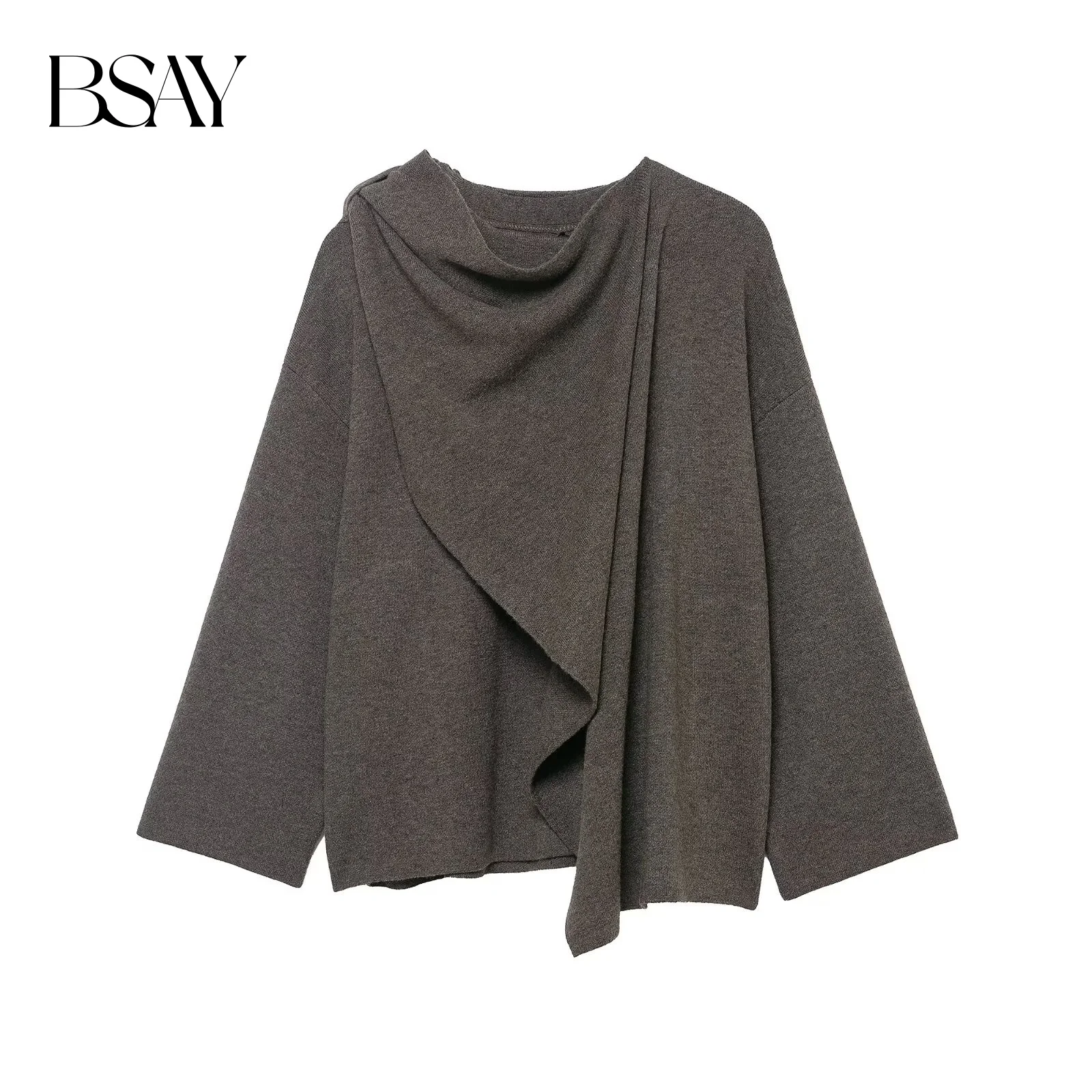 

BSAY шарфы вязаные плащи для женщин модные осенне-зимние новые однотонные топы с длинными рукавами шикарные женские вязаные свитера Mujer