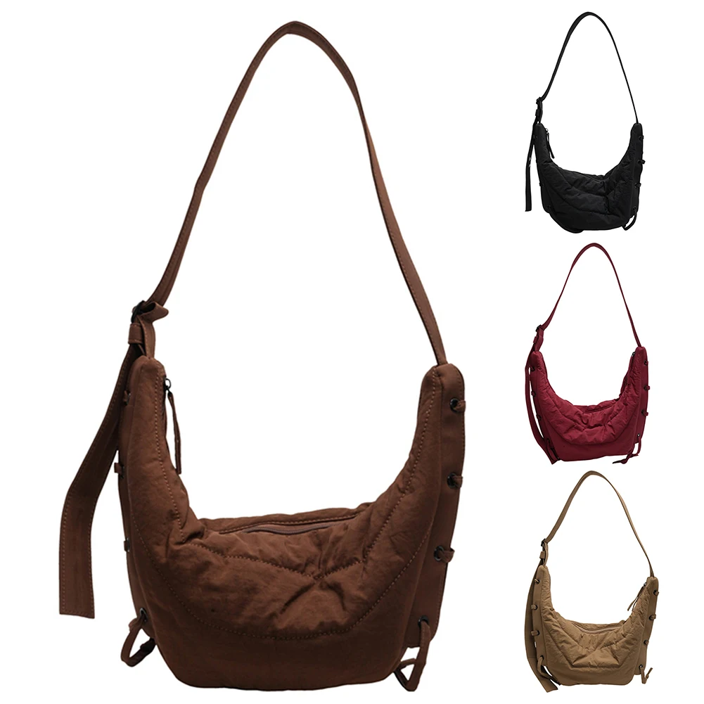 

Crossbody Bag for Women Men Adjustable Strap Messenger Bag Nylon Solid Crescent Bag Croissant Bag for Travel Shopping