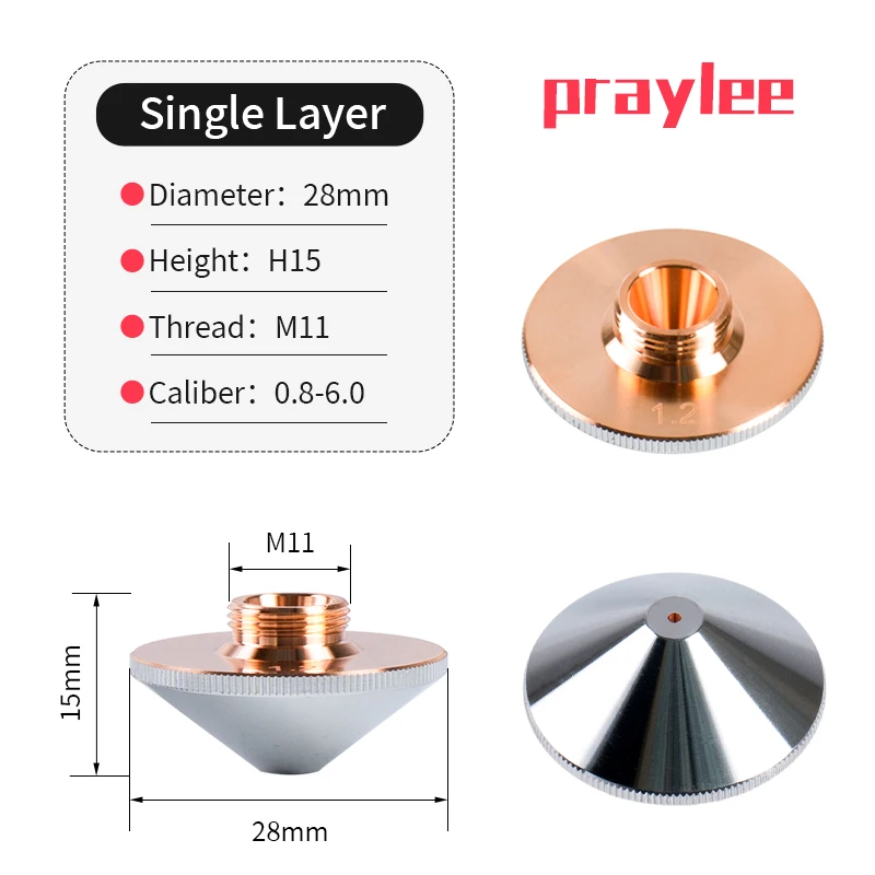 Faserlaserdüse D28 M11 H15 Düsen 1,2 1,5 2,0 2,5 3,0 Einzel-Doppel-Chrom Raytools Düse für Laserschneidmaschine – Detail 11