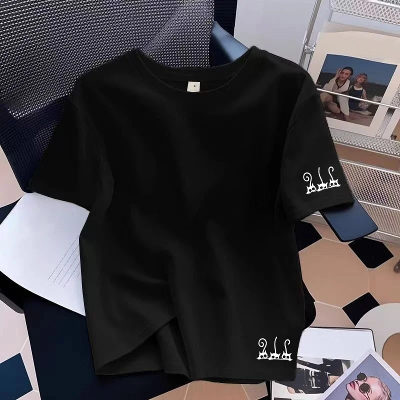 Fashion Oversize T-shirt for Women Spring Summer Daily Casual Cute Cat Short Sleeve Cotton Tops Female Home Outdoor Comfort Tees