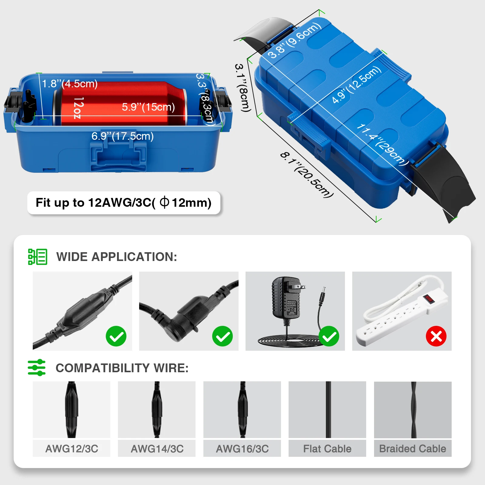 1 حزمة صندوق كهربائي صغير 20.5x12.5x8 سنتيمتر مع صندوق كهربائي خارجي كبير 32x22x13 سنتيمتر ل شرائط الطاقة الحبال المقابس المستقيمة