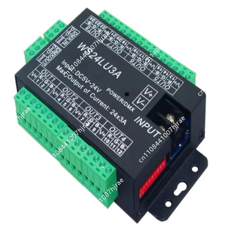 24 Channel DMX512 RGB LED Decoder WS24LU3A 8 Groups Common Anode LED Dimmer Metal Structure DC5-24V Max 3A 1728W Power