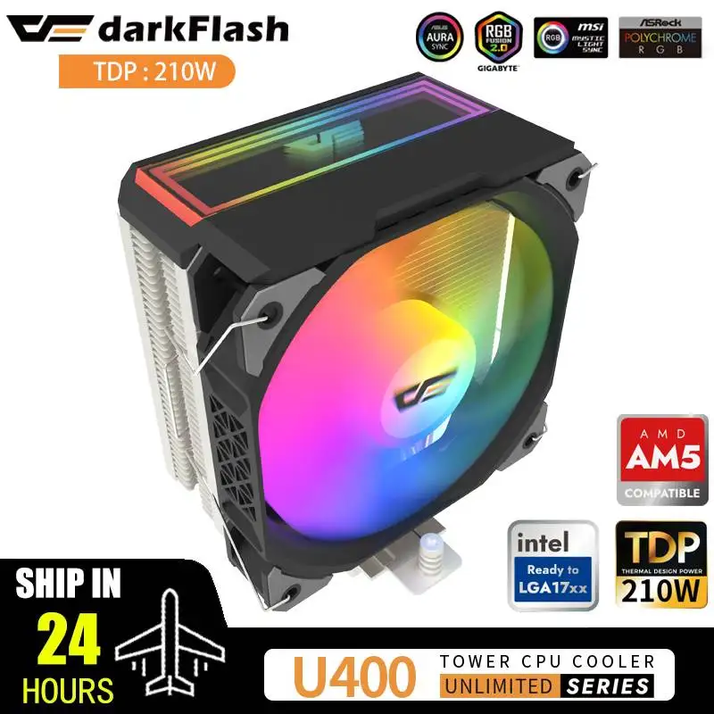 darkflash U400 Cpu Cooler Fan ARGB 4 Heat Pipes 4pin PWM 120MM Case Fan RGB For Intel LGA 1700 1200 115X AMD AM4 AM5 Air Cooler