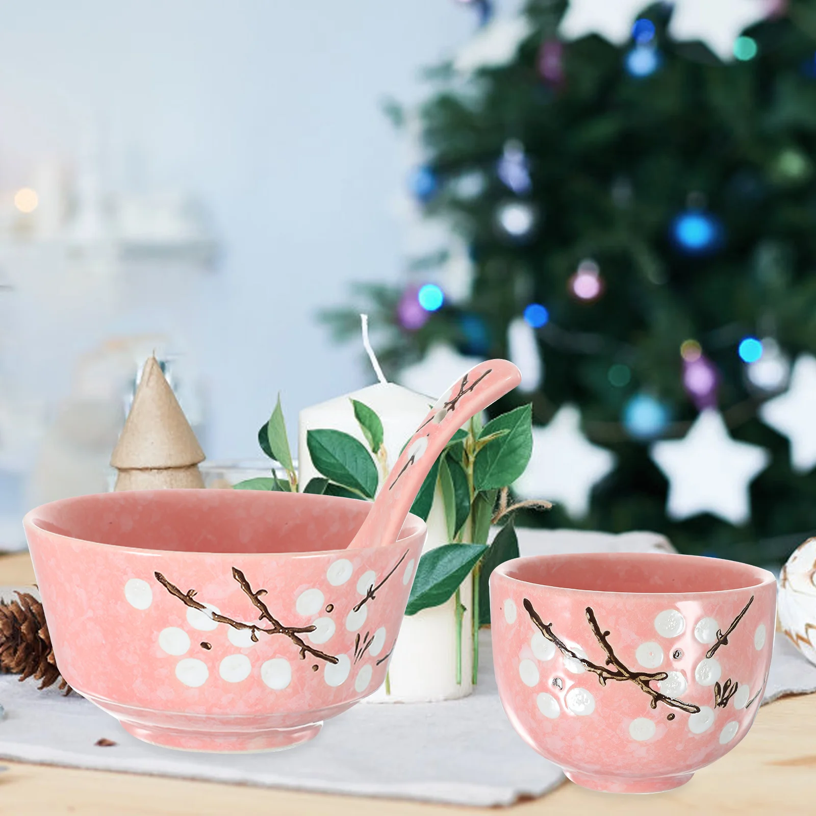 

6Pcs Japanese Ceramic Tableware Set Pink Beautiful Modern Kitchen Dinnerware Dish Bowl Plate Cup Spoon Chopsticks Housewarming