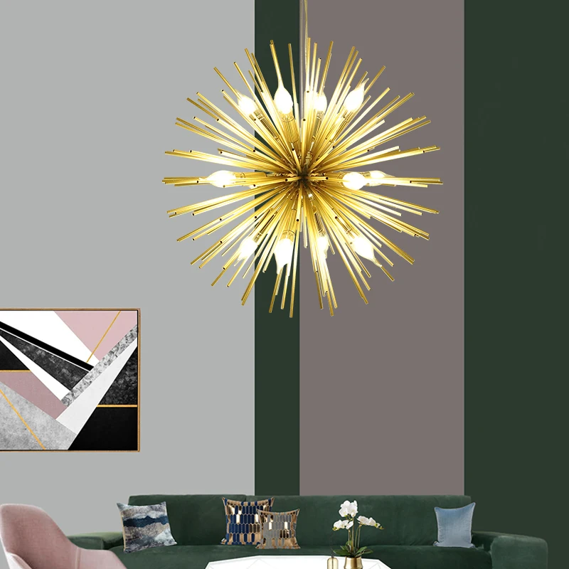 

Led Gold Pendant Lights Ceiling Lamp Living Room Bedroom Radiation Sphere Art Haning Light Lighting Chandelier Fixtures