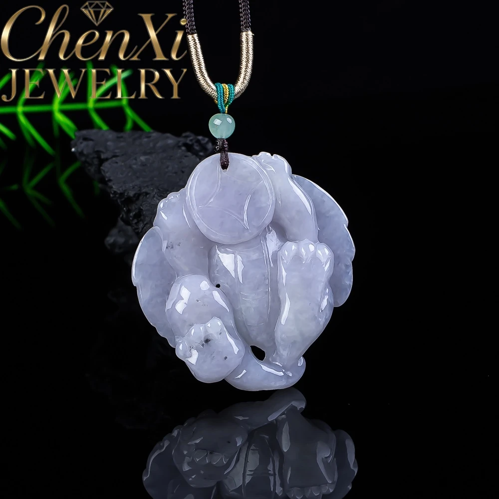 Natural Burmese A-Grade Jadeite Pendant Violet Waxy Type Carved Kirin Ruyi Shape Exquisite Popular Young Elegant Gift Mascots