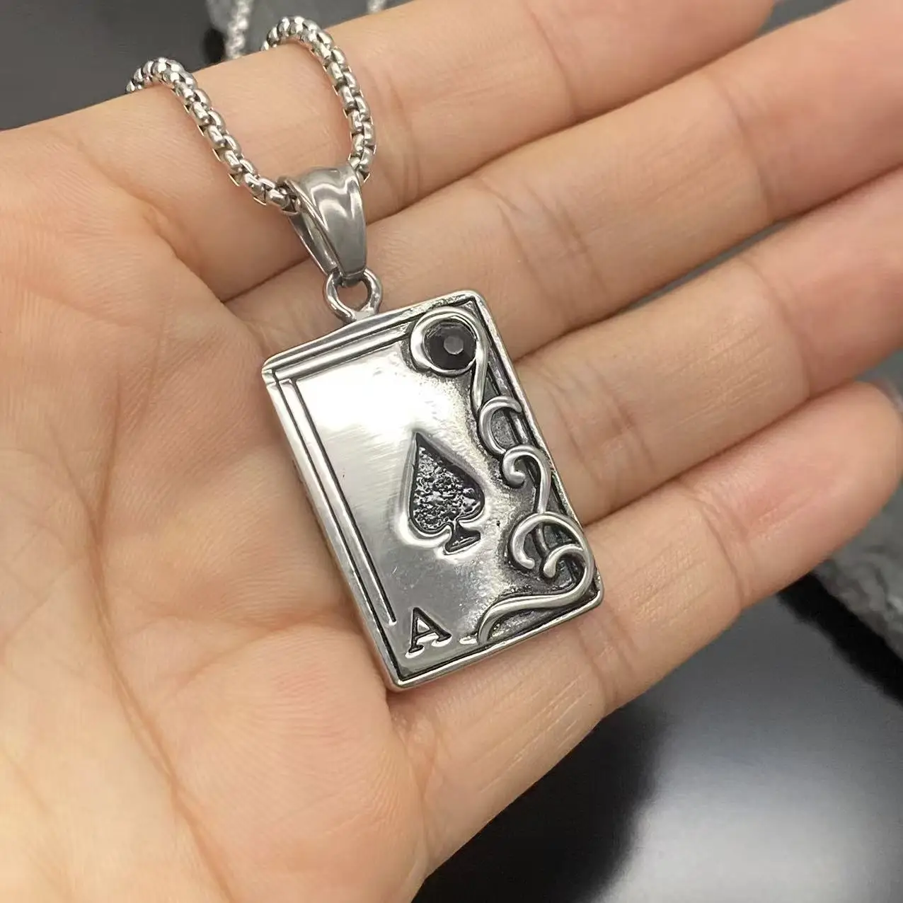 Retro Punk Stainless Steel Poker Pendant Vintage Dark Night Spades Design a Poker Themed Jewelry Accessory