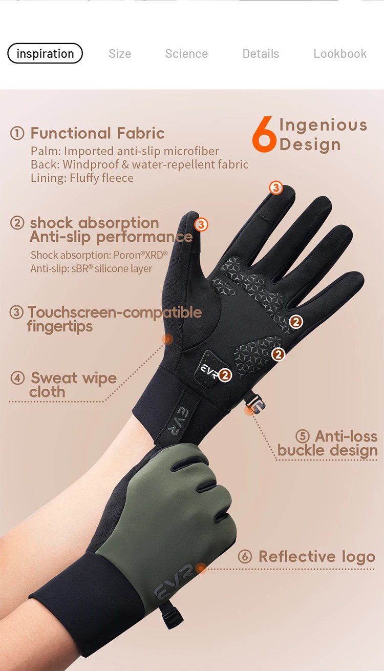 EVR Winter-Fahrradhandschuhe, winddicht, Fleece, Thermo-Vollfinger-Fahrradhandschuhe, Herren- und Damen-Fahrradhandschuhe für Rennrad, MTB, Outdoor-Sport – Detail 2