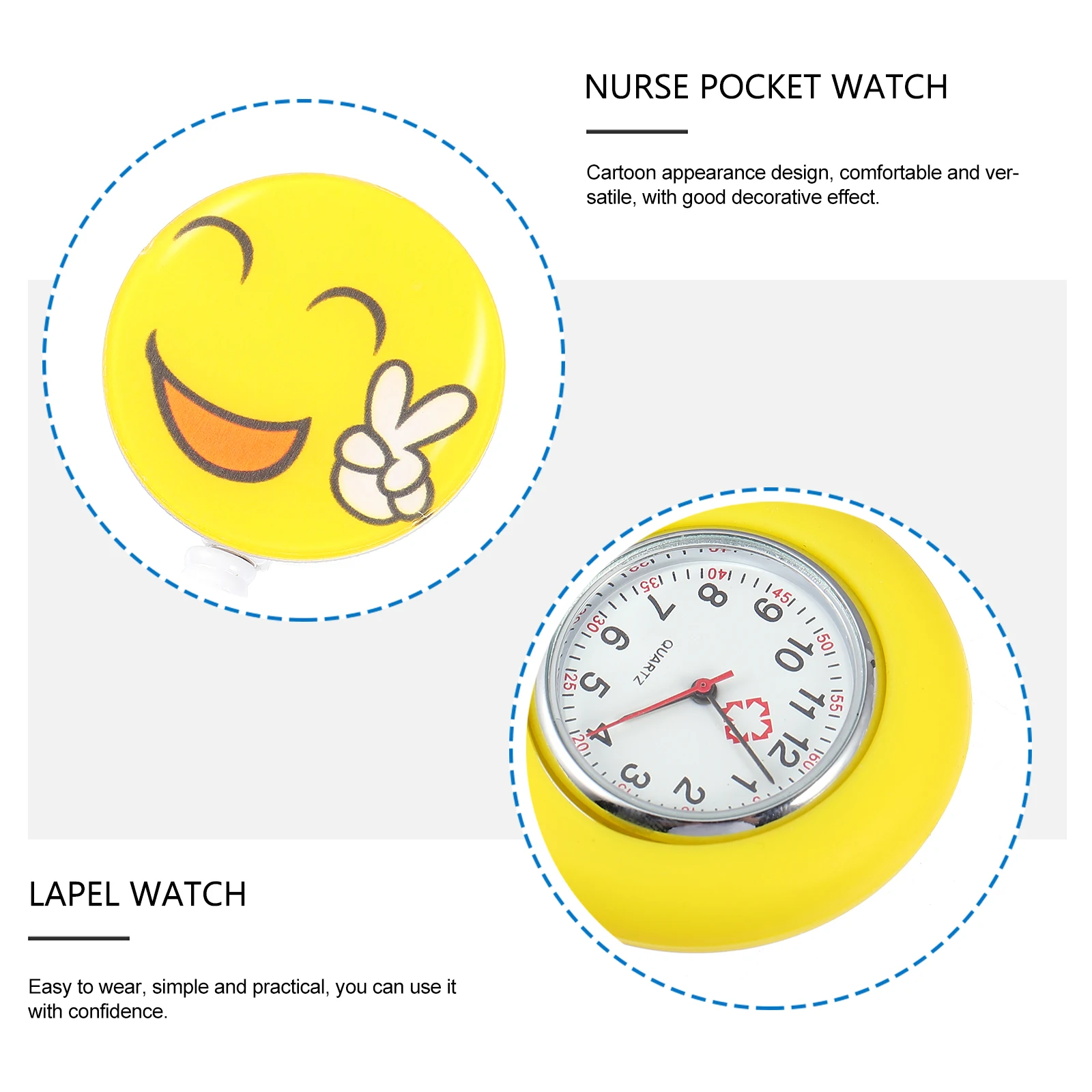

Nurse Chest Watch Electronic Yellow Clip Brooch Watches for Women Medical Pocket Lapel Durable Practical Cartoon Style