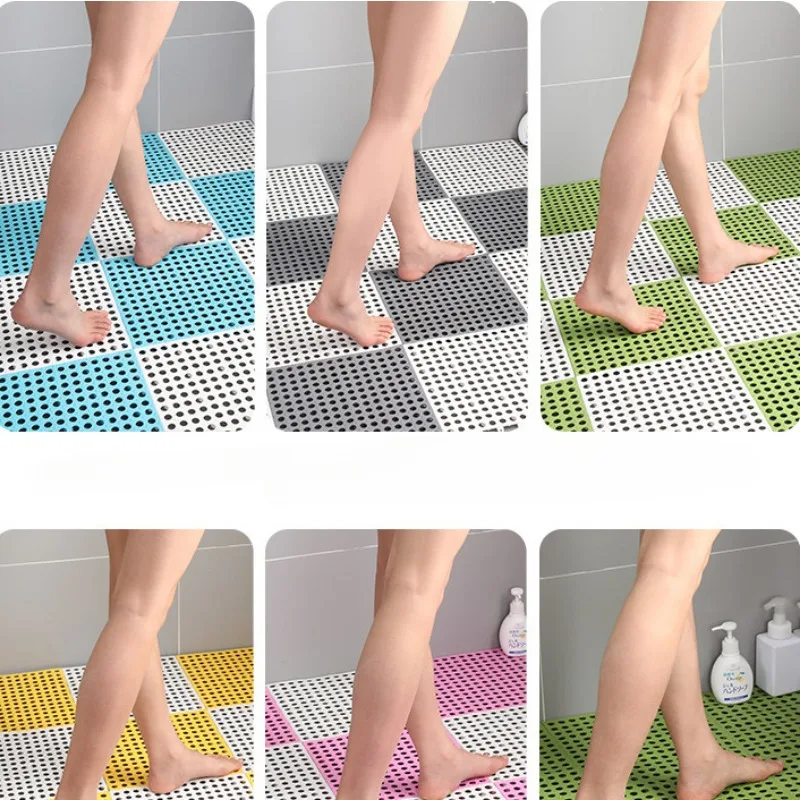 6pc Waterproof Bathroom Shower Mats Non-slip Plain Stitching Plaid DIY Cuttable Roll Floor Hollow Splicing Pads 30 x 30cm/piece