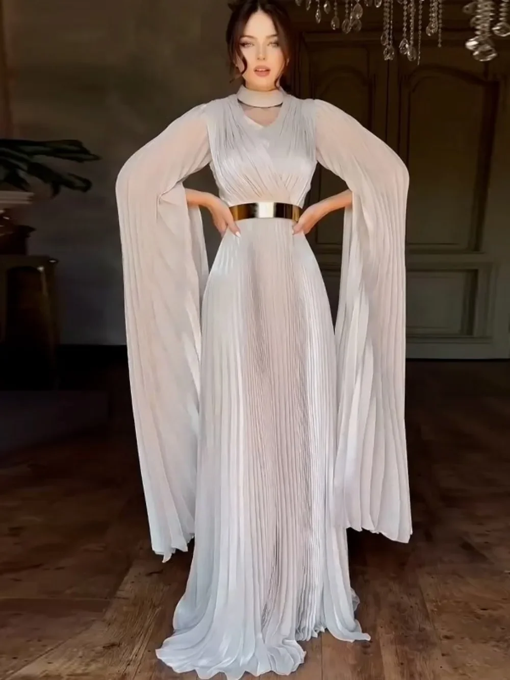 Eid Abaya femmes Robe musulmane Jalabiya col en V Maxi manches longues robes Largos fête Caftan Ramadan robes caftan Robe arabe 2025